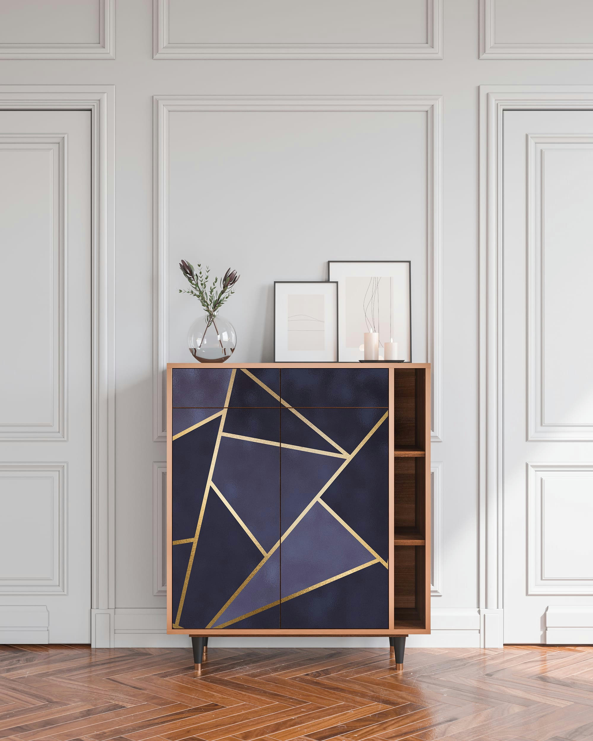 THE AMETHYST - Buffet  bleu 2 tiroirs et 2 portes L 94 cm