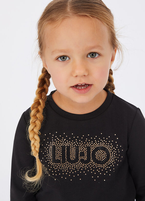 T-shirt in cotone con logo e strass