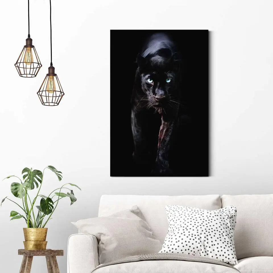 Schilderij Zwarte Panter - 90 x 60 - Zwart
