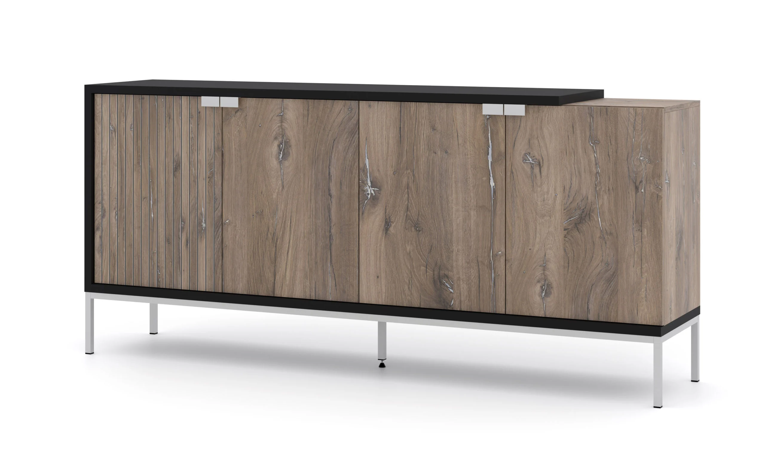 Komoda TOLEDO 190 cm 4D dąb flagstaff / czarny mat