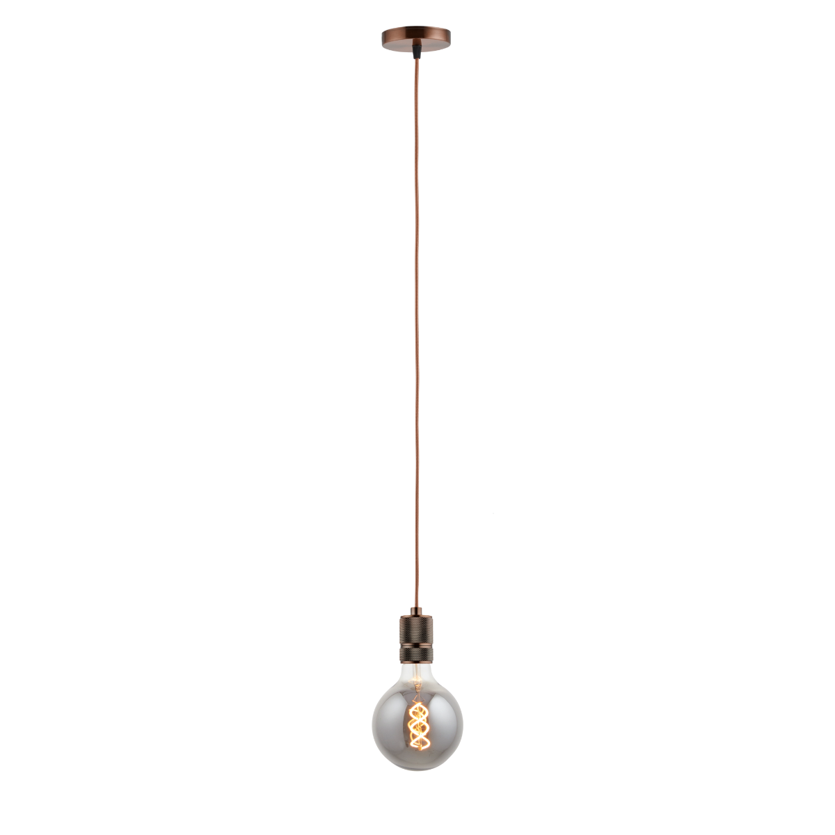 Lighto | Pendel Koper | Inclusief Lichtbron Rookglas | Classic | 1.5m Snoer | Met Plafondkap