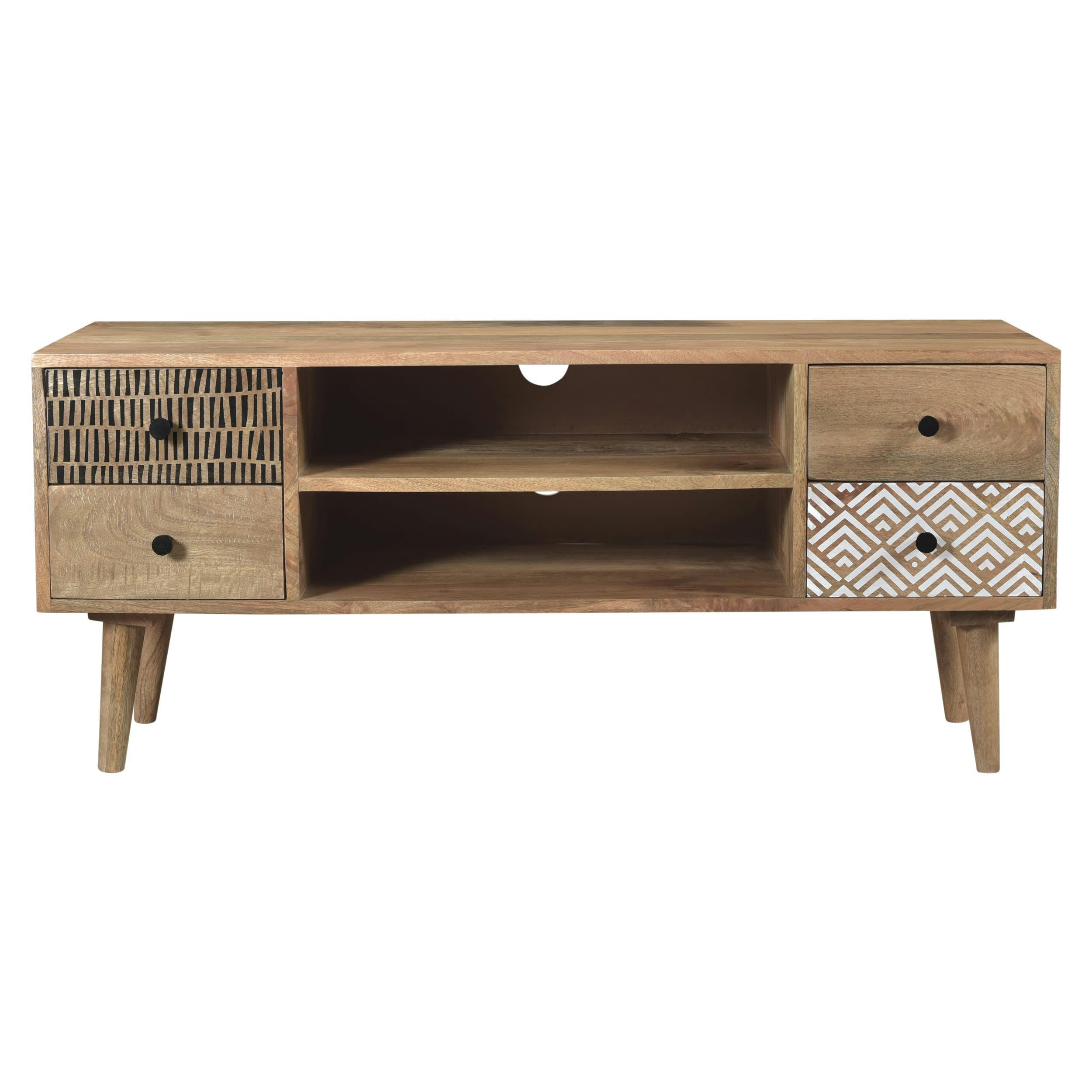 TALI - Meuble TV en bois de manguier à motifs 117 cm