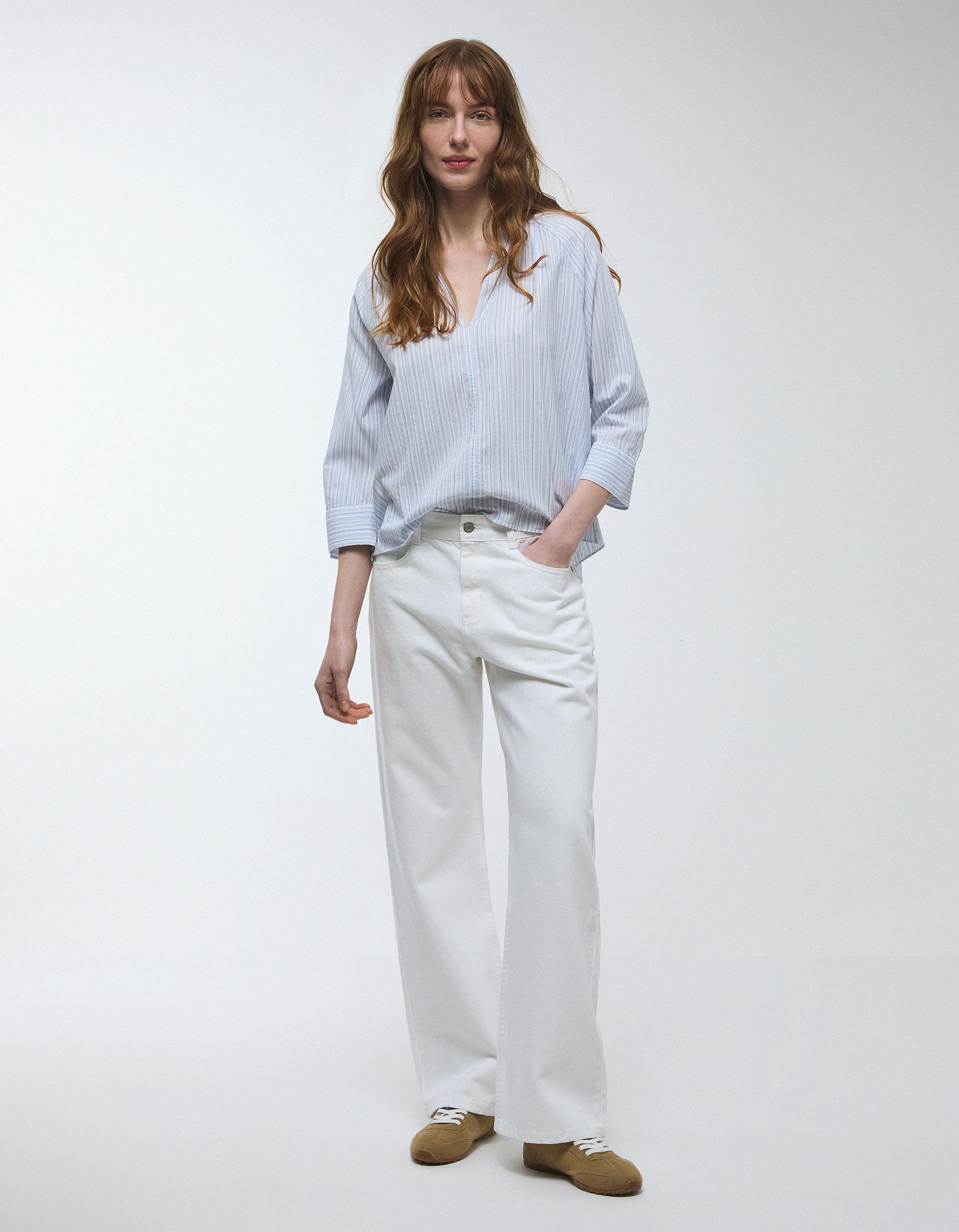 Calças de Ganga Wide Leg, Mulher, Branco