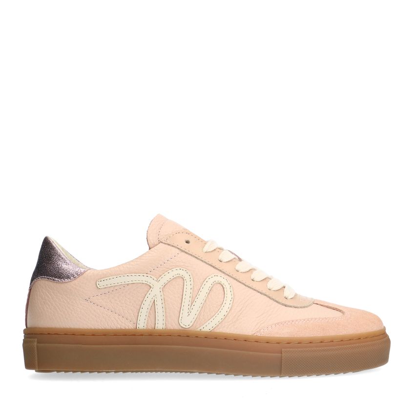 Manfield Roze leren sneakers met suède details