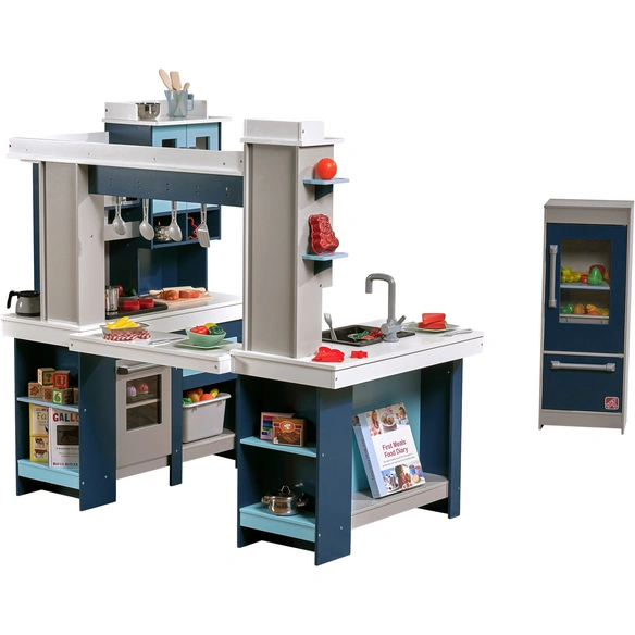 Spielküche »Grand Walk-In Wood Küche«, blau, grau, weiß