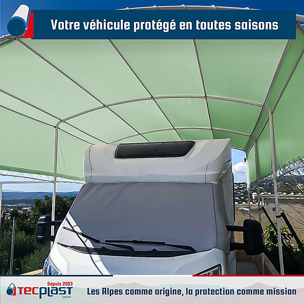 Bâche pour Carport 3,5x4 m Vert Sauge - Garantie 5 ans TECPLAST - LP506CP - Toile PVC étanche pour abri de voiture