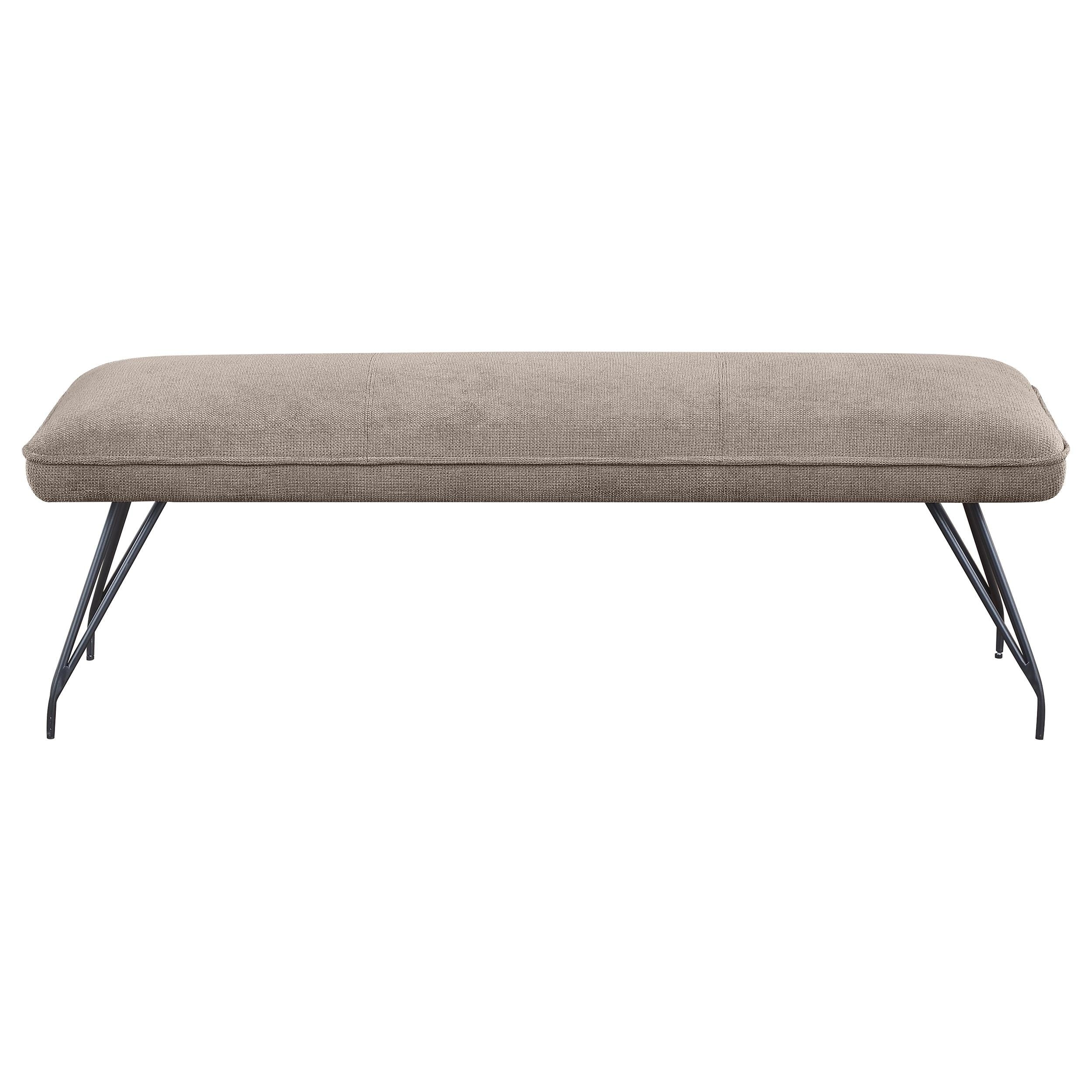 Donne Dining Bench, Taupe Brown and Foam Cushion, Metal Legs, 58 Inch