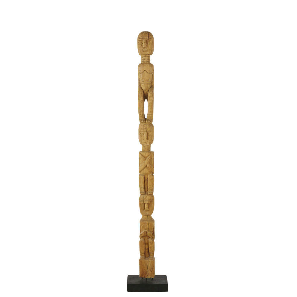 - Totem en bois de teck marron et noir H170