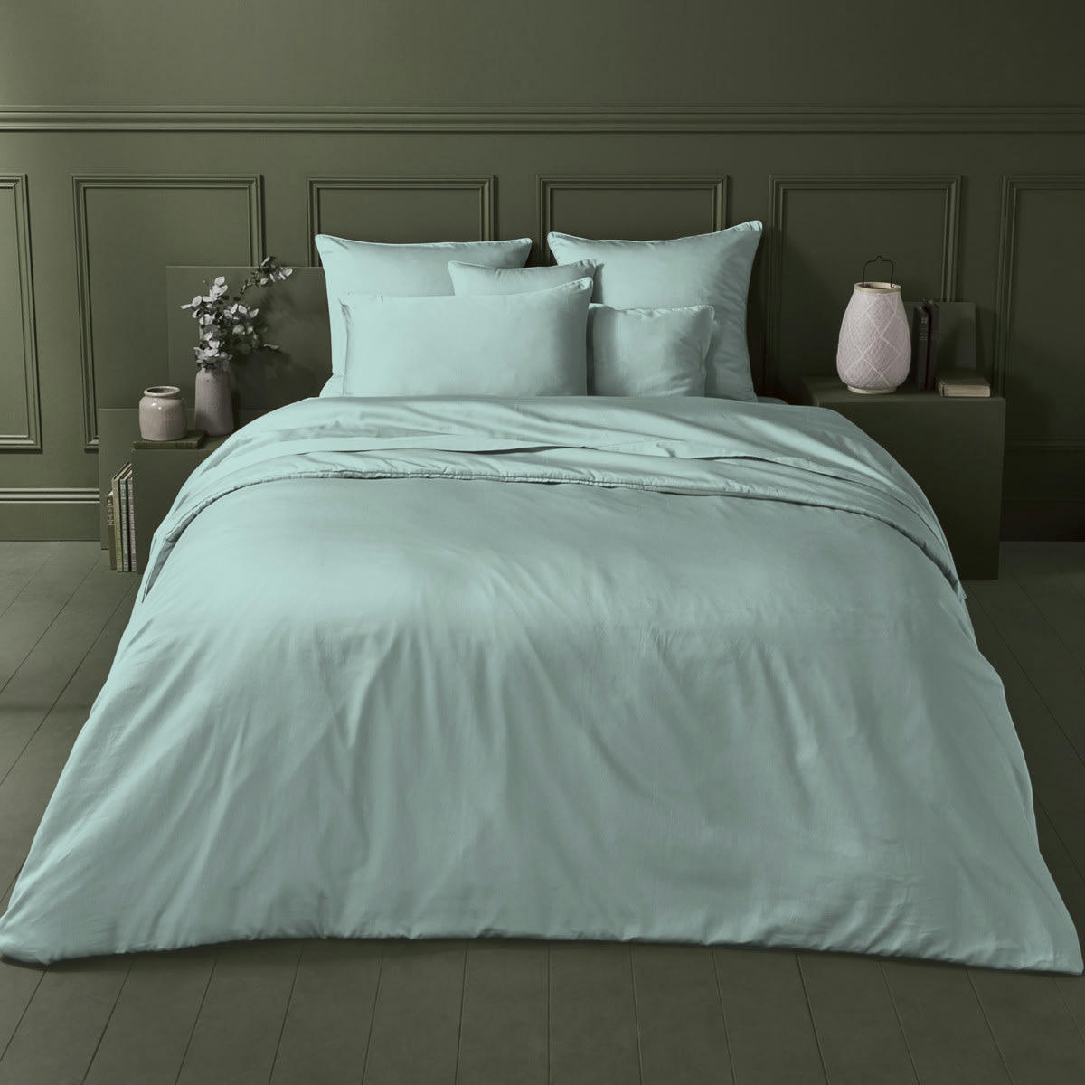 AVA UNI MINT - Housse de couette  satin de coton 120 fils/cm² bleu 260x240