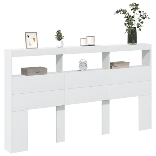 NNEVL Headboard Cabinet with LED White 180x17x102 cm