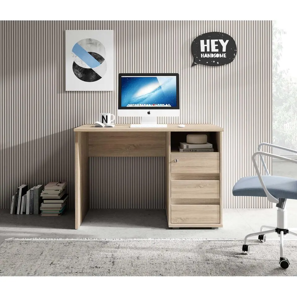 Bureau Primos 110cm met 3 lades - eik