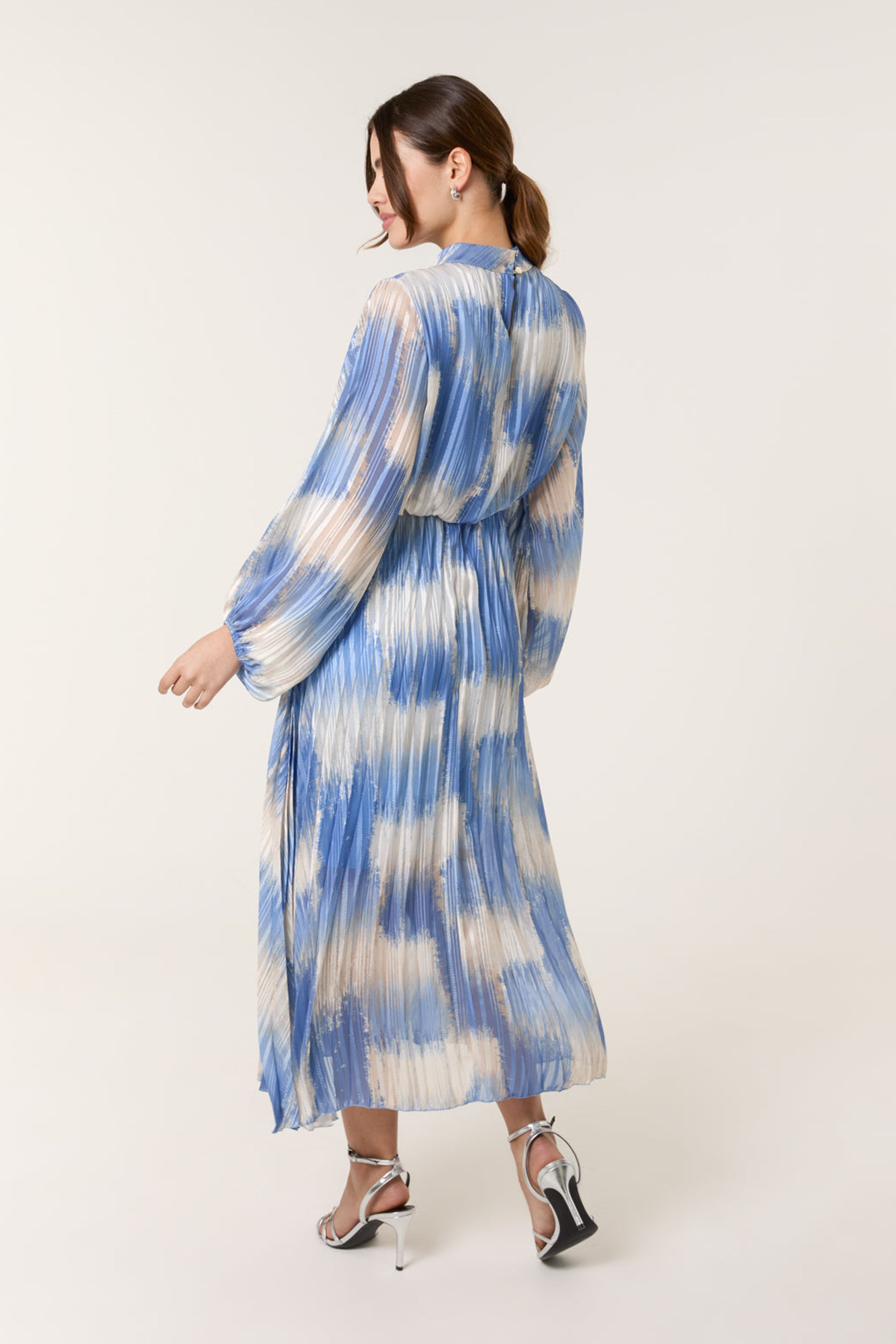 Blue Vanilla Blue High Neck Long Sleeve Printed Dress