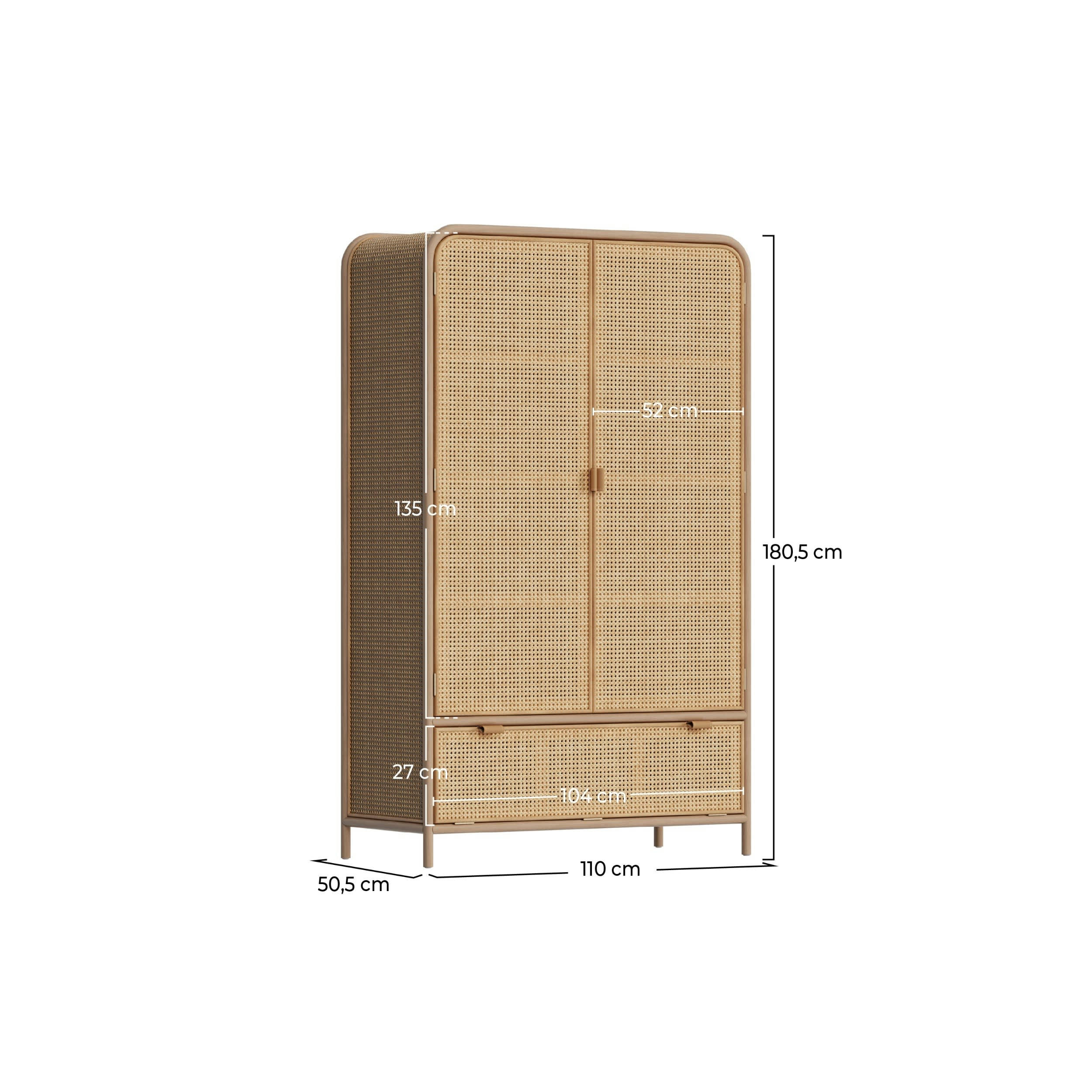 ALATA - Armoire en bois massif, 3 portes et 3 étagères