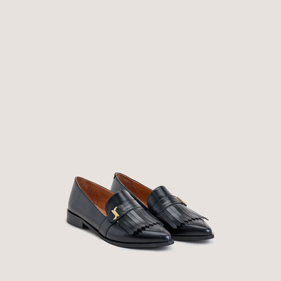 Mocassins à monogrammes et bouts pointusen cuir noir | ANONYME