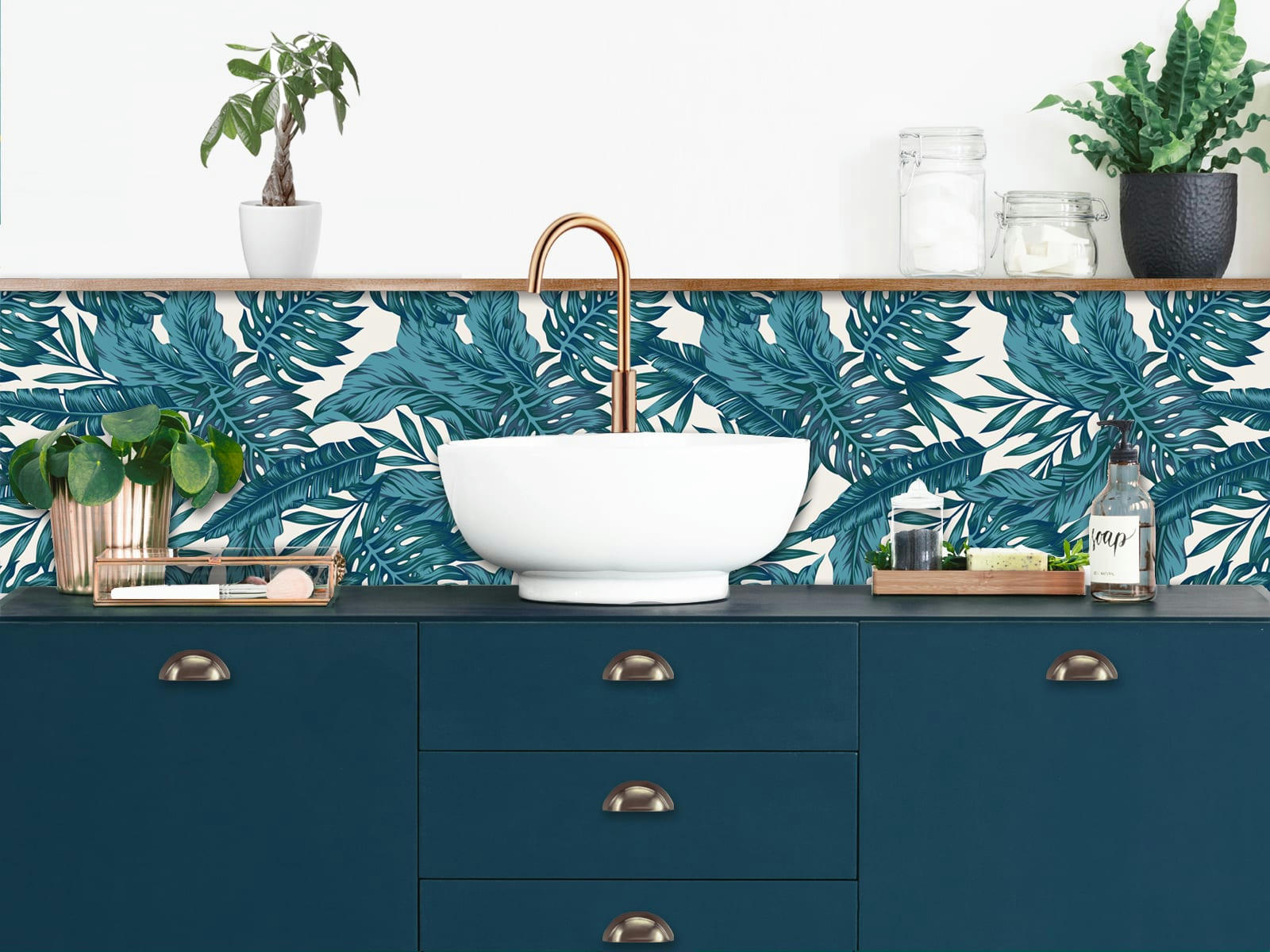 PALMERAIE - Crédence adhésive bleu paon 400x40cm