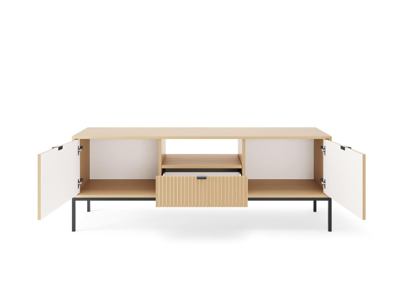 Szafka RTV NOVA 154 cm Ryflowana – Dąb Vicenza na Czarnym Stelażu