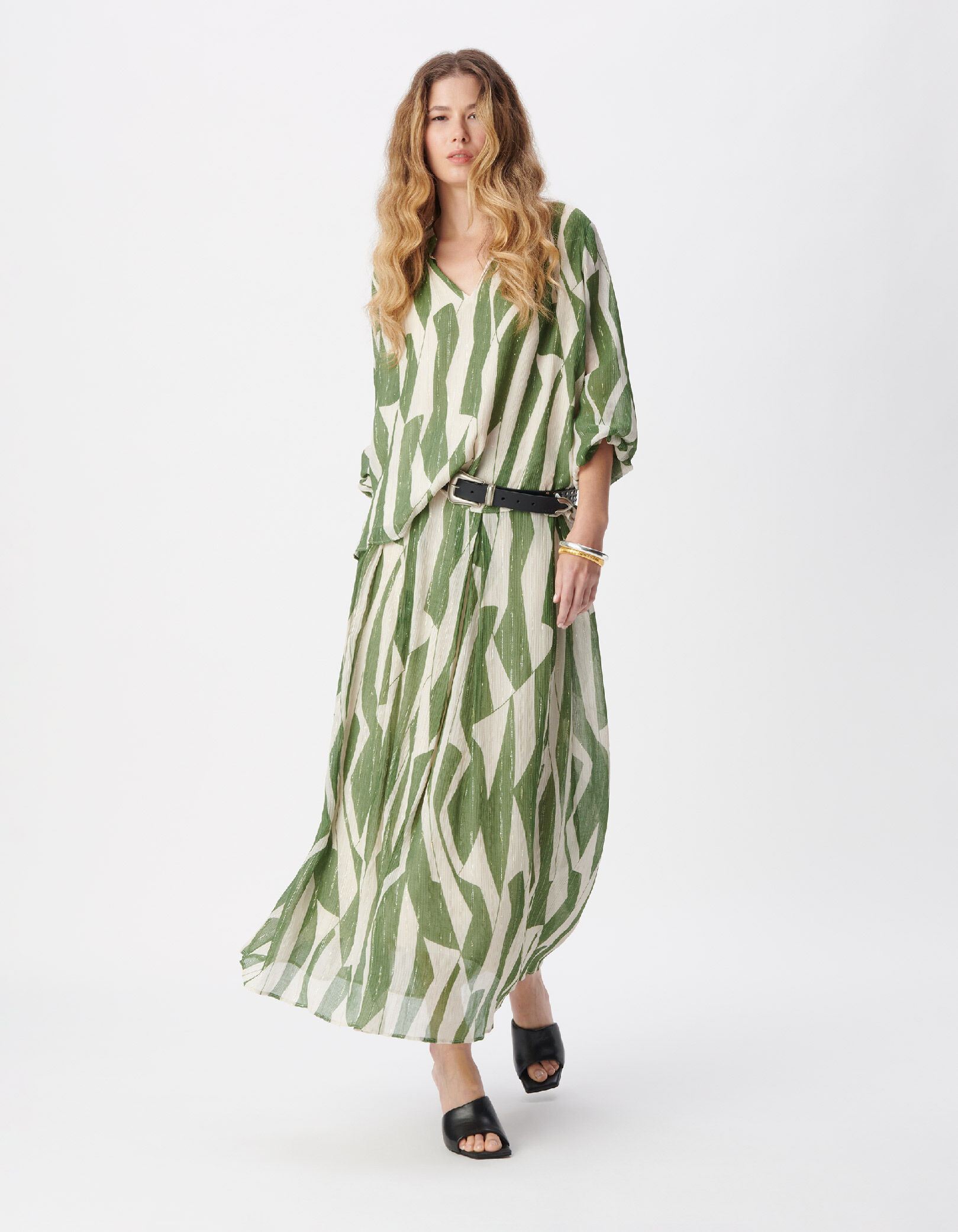 Jupe longue verte imprimé graphique Femme