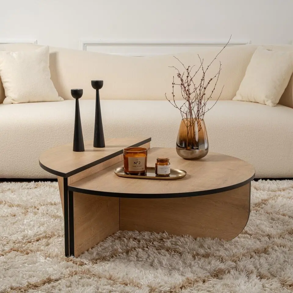 Calicosy - ORION Set van 2 salontafels - Licht hout - 90x90x35 cm