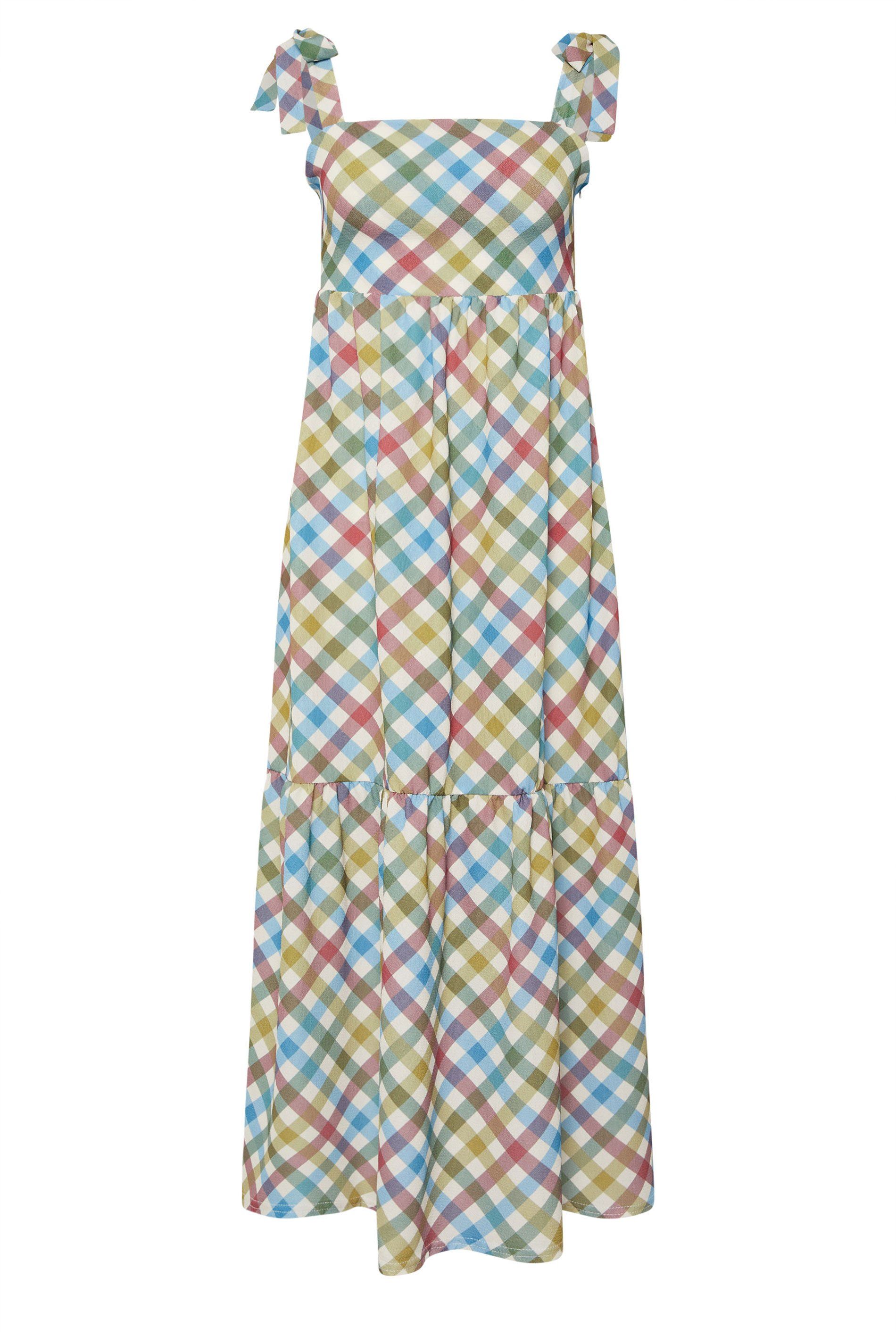 PixieGirl Petite Gingham Tie Shoulder Maxi Dress