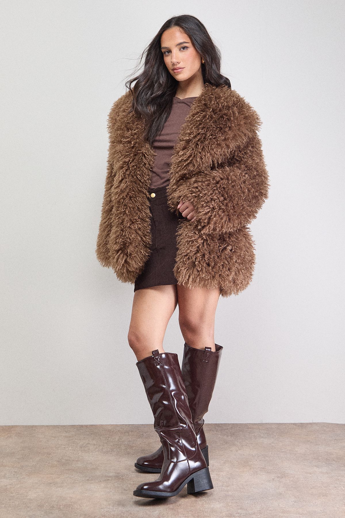 Oasis Luna High Shine Faux Leather Gaucho Knee Boots