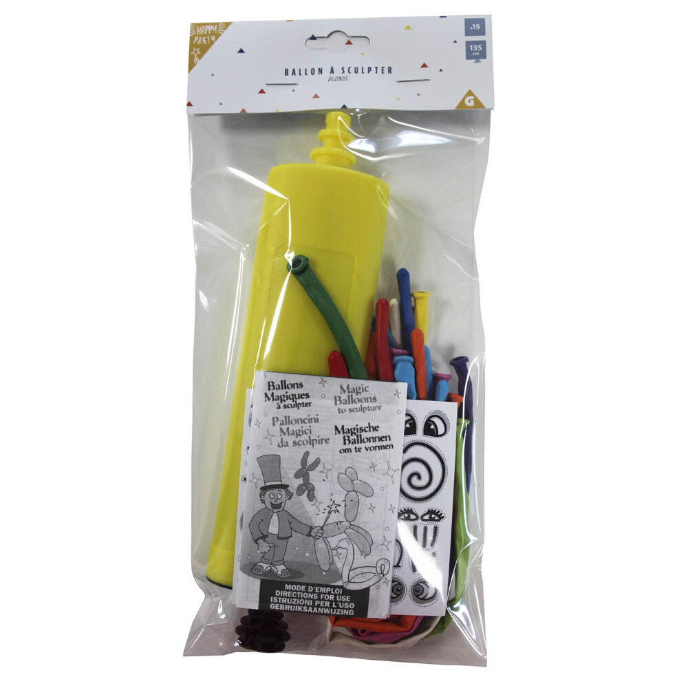 Ballon à sculpter multicolore x 15 avec pompe