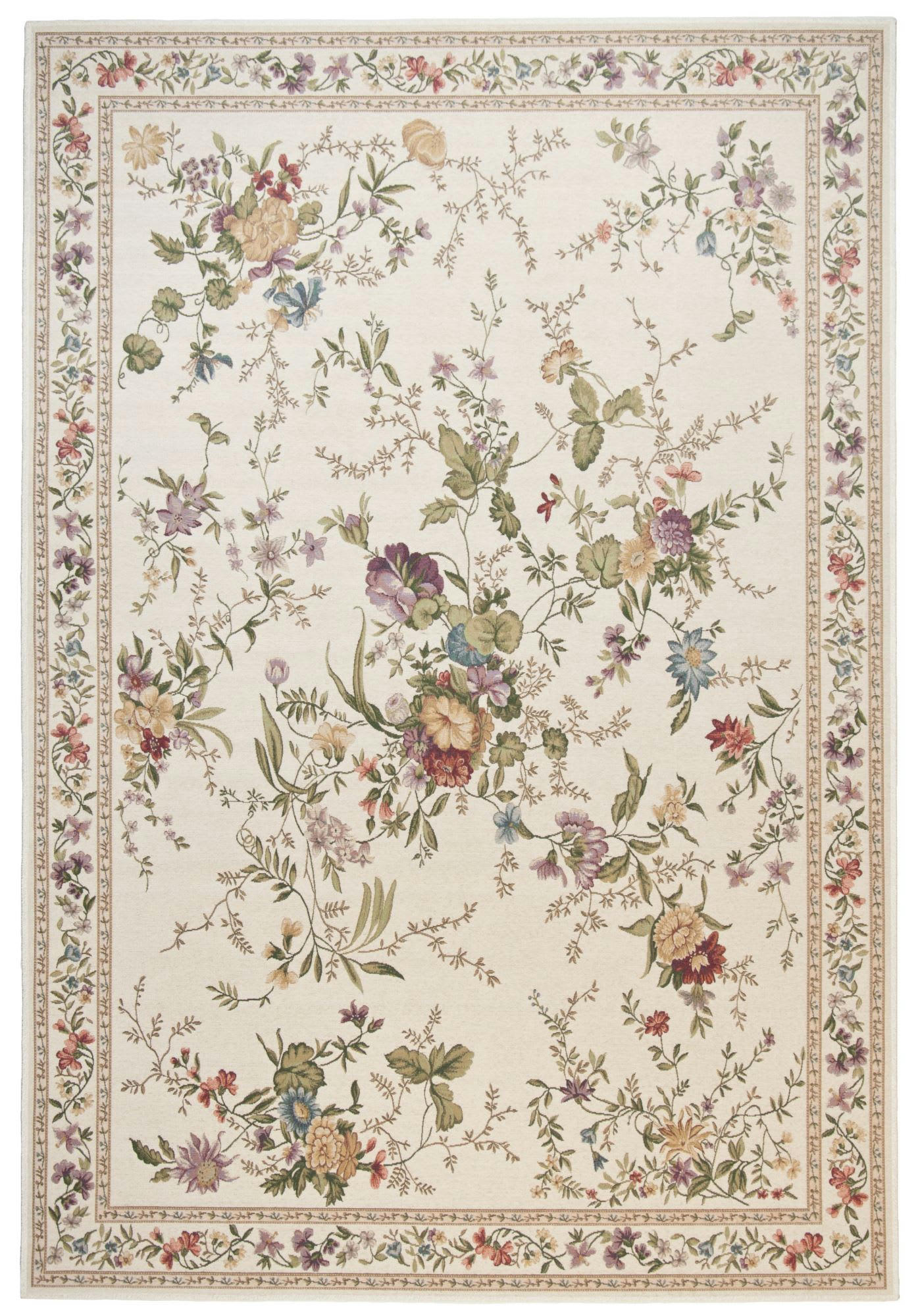 FLOMI - Tapis floral tissé plat - crème 60x90 cm