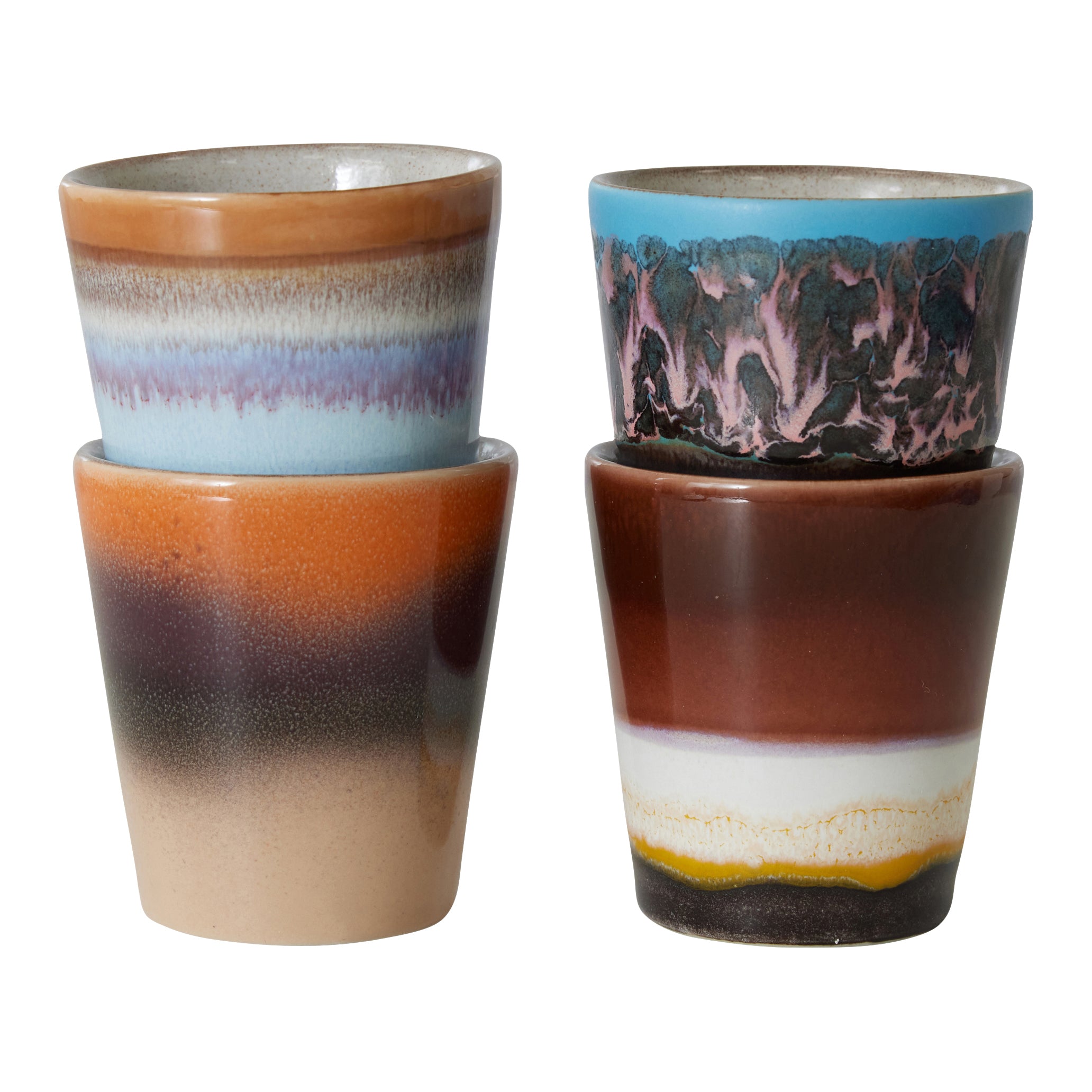 HKliving 70's Ceramics Ristrettokopje 0,1 L - Set van 4 - Solar