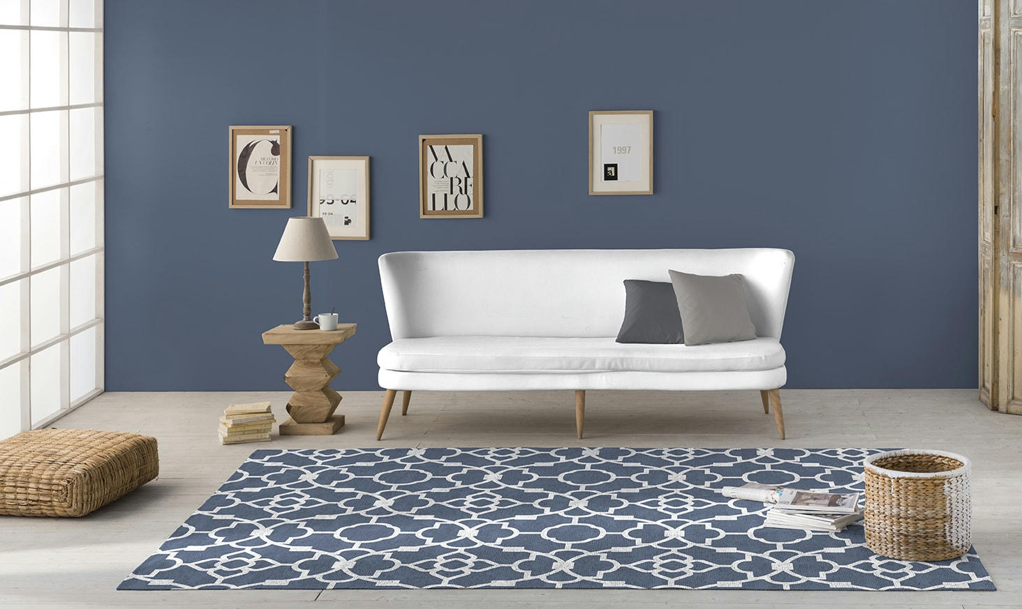 OSLO - Tapis décoratif en coton en impression digital bleu 140x200 cm