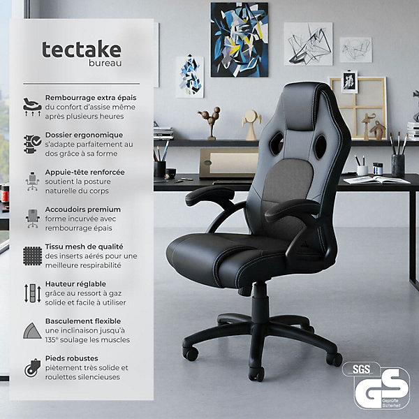 Chaise de bureau forme ergonomique en polyuréthane noir
