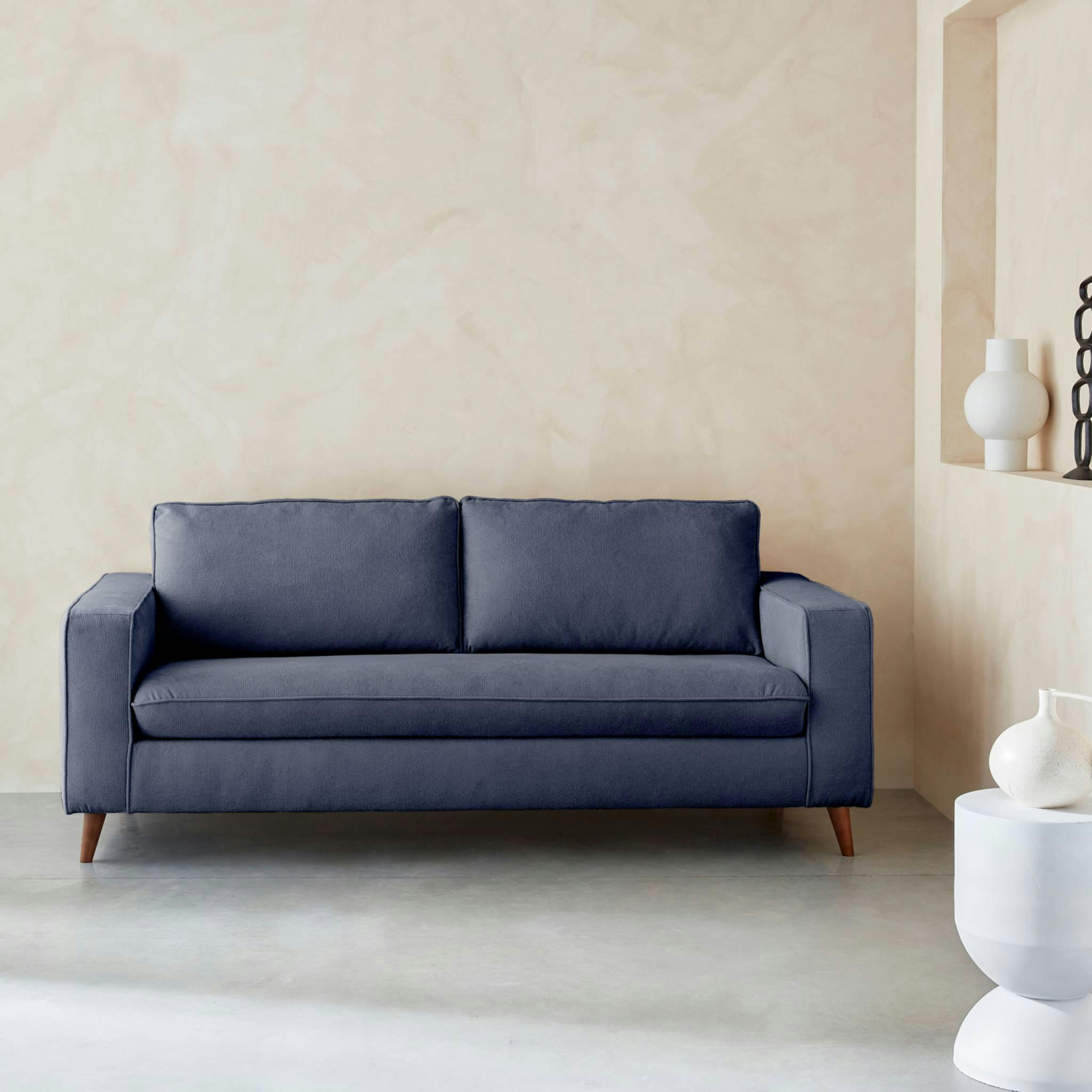 GUSTAVE - Canapé lit 3 places matelas 12cm en polyester et nylon bleu