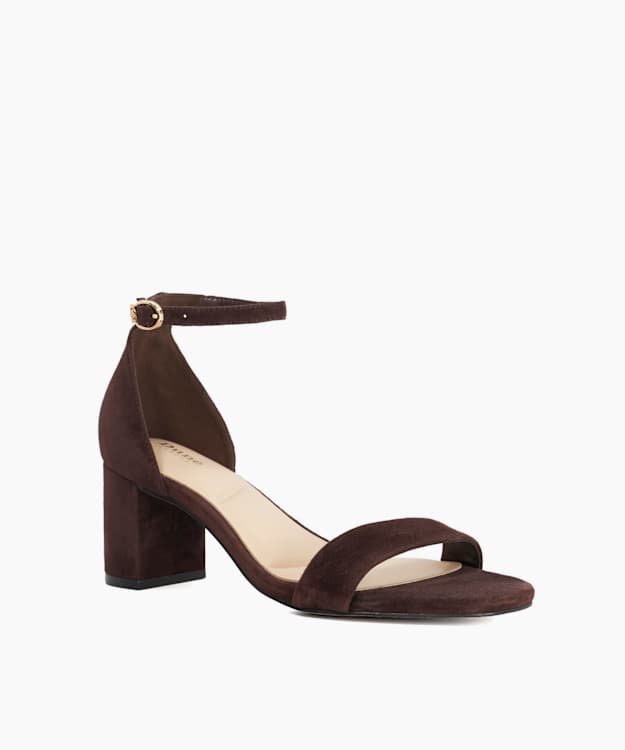 Melins Brown - Suede Block Heel Ankle Strap Sandals