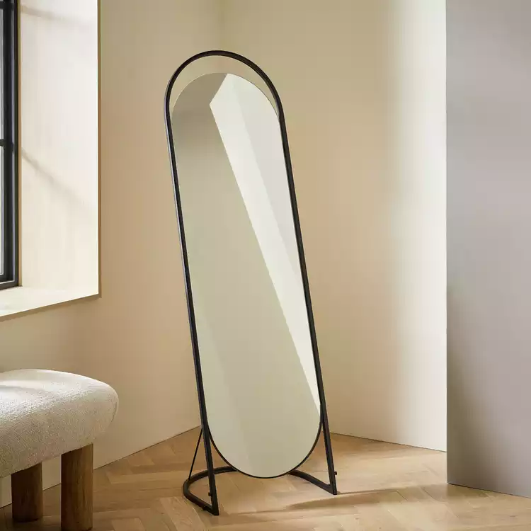 Habitat Black Metal Freestanding Frameless Mirror - 144x45cm