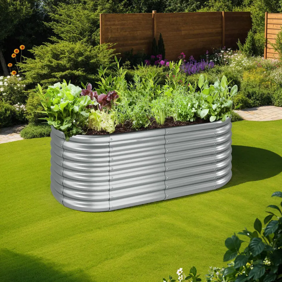 tectake Hoge plantenbak Flormma, 603l, verzinkt, 160x80x60cm, Zilver