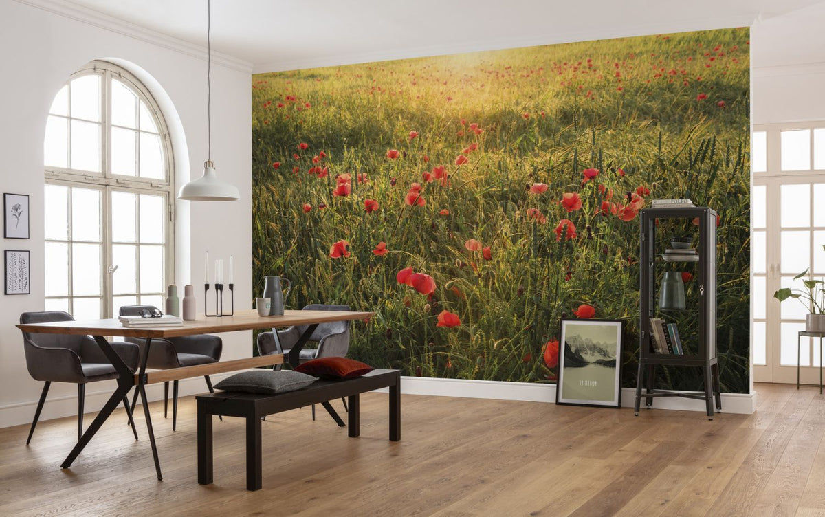 Sanders & Sanders fotobehang klaprozen groen en rood - 450 x 280 cm - 612657