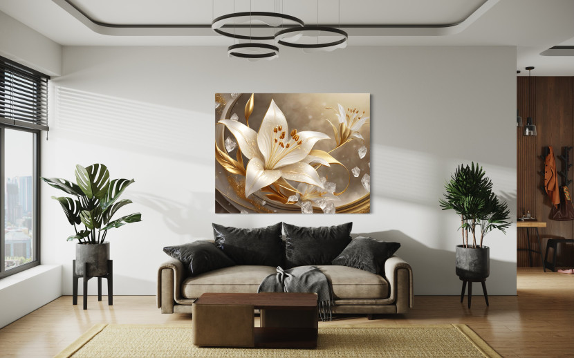 Feeby Obraz na płótnie, Złoty kwiat glamour 60x40