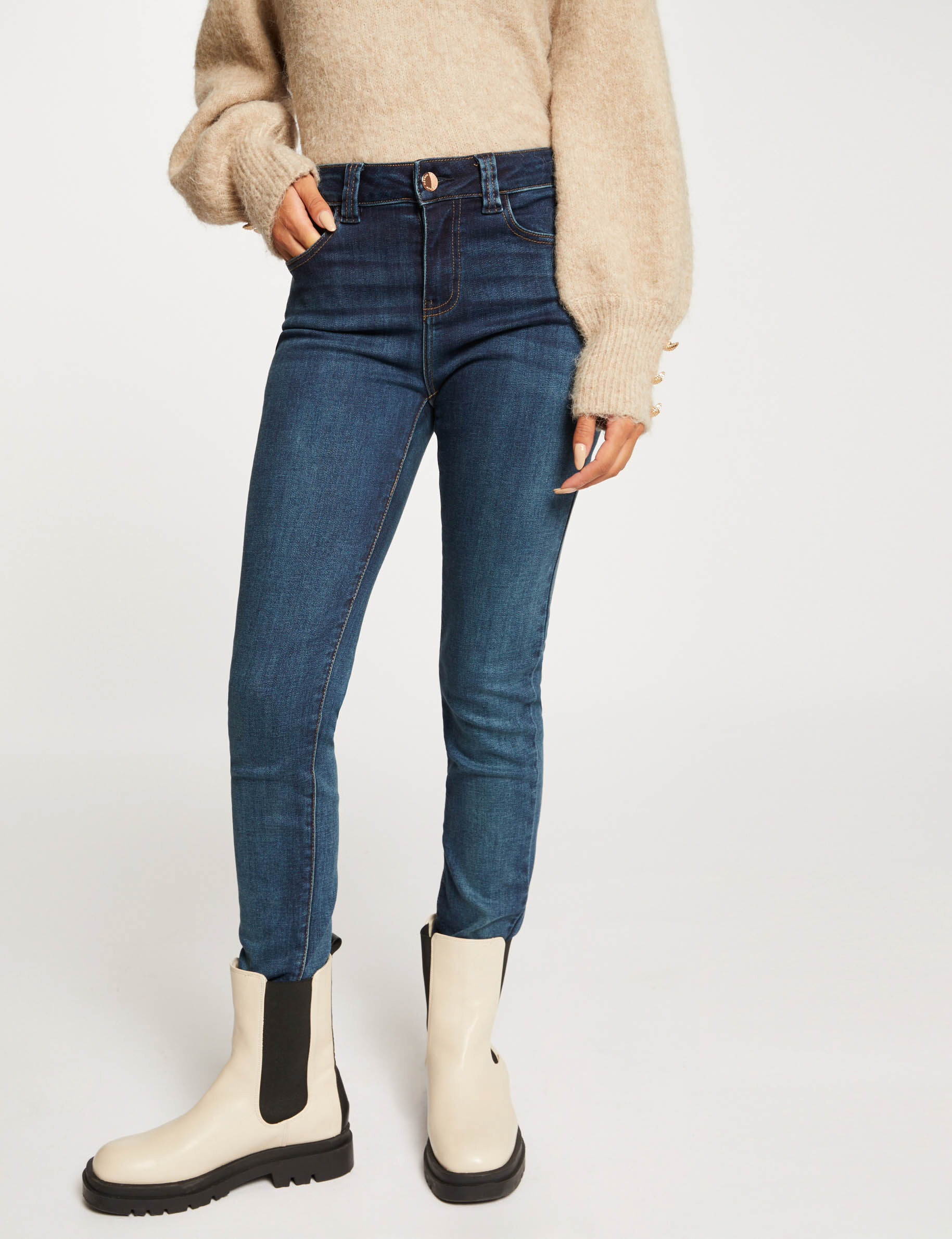 High-Waisted Slim Jeans Stone Denim Women