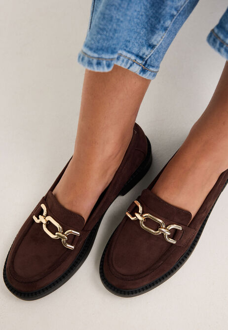 Womens Brown Chain Trim Chunky Loafers