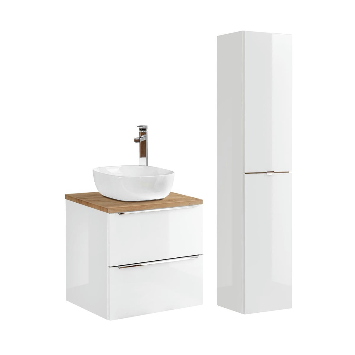 - Ensemble meuble simple vasque 60cm et colonne stratifiés blanc