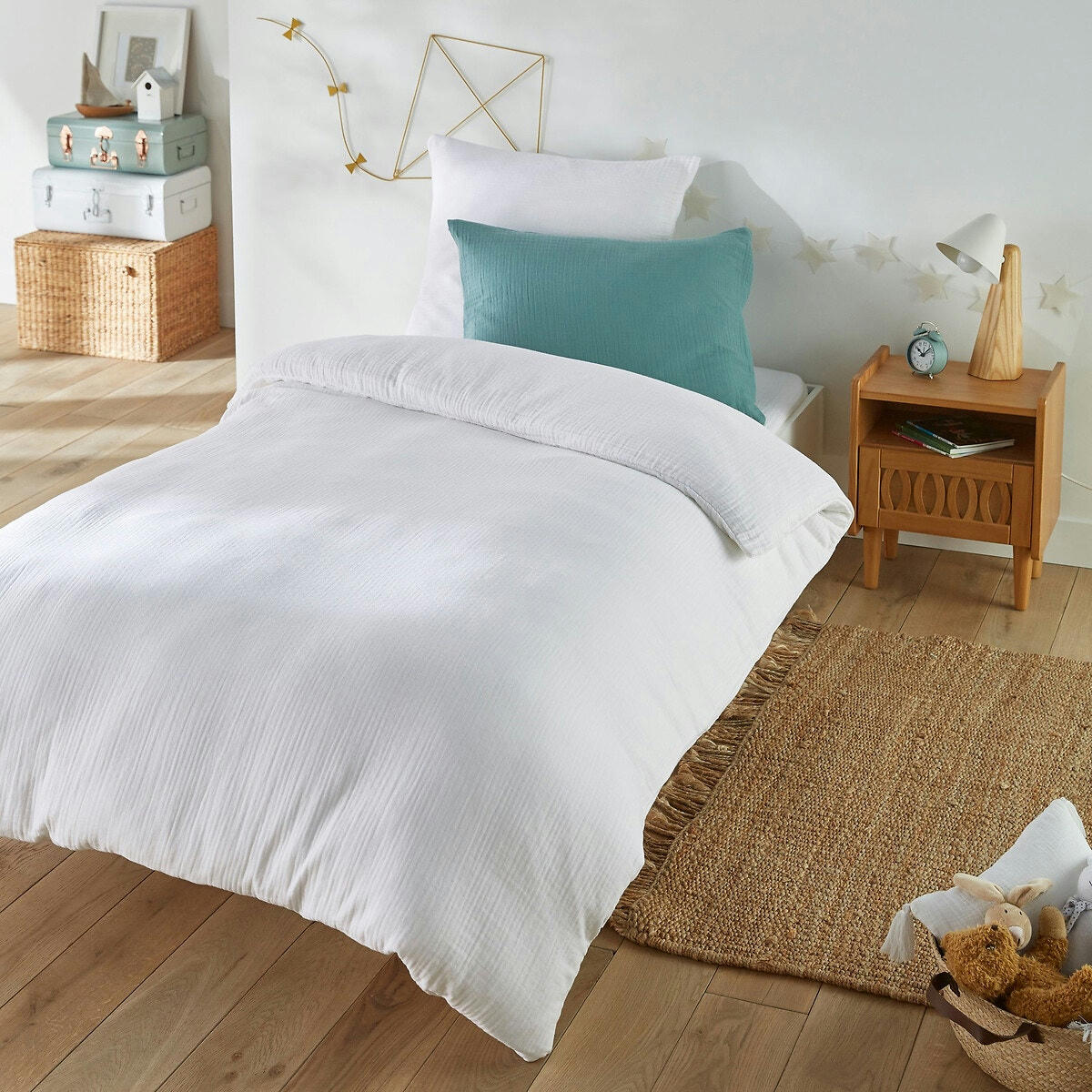 Drap-housse enfant uni gaze de coton, Kumla