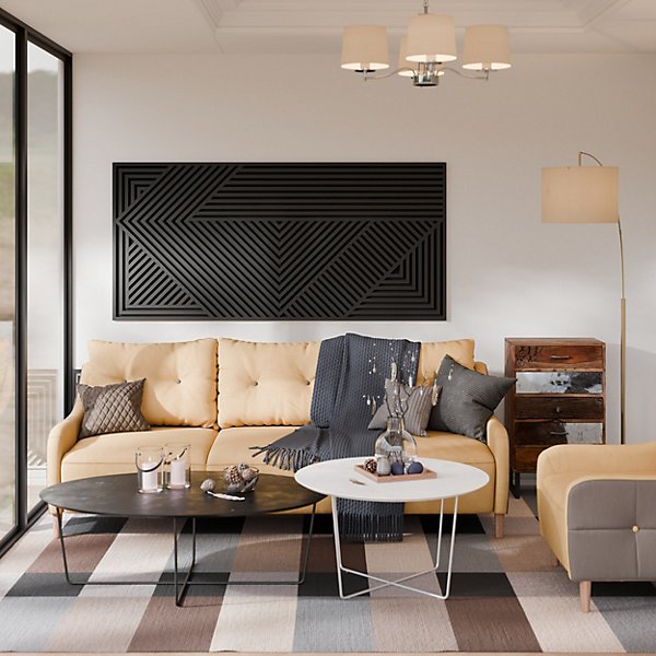 Panneau tasseau MDF Joy décor diagonal noir 140X90 cm