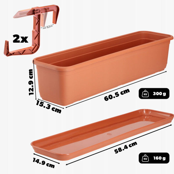 Kadax Skrzynka Balkonowa Doniczka 60cm z Uchwytami