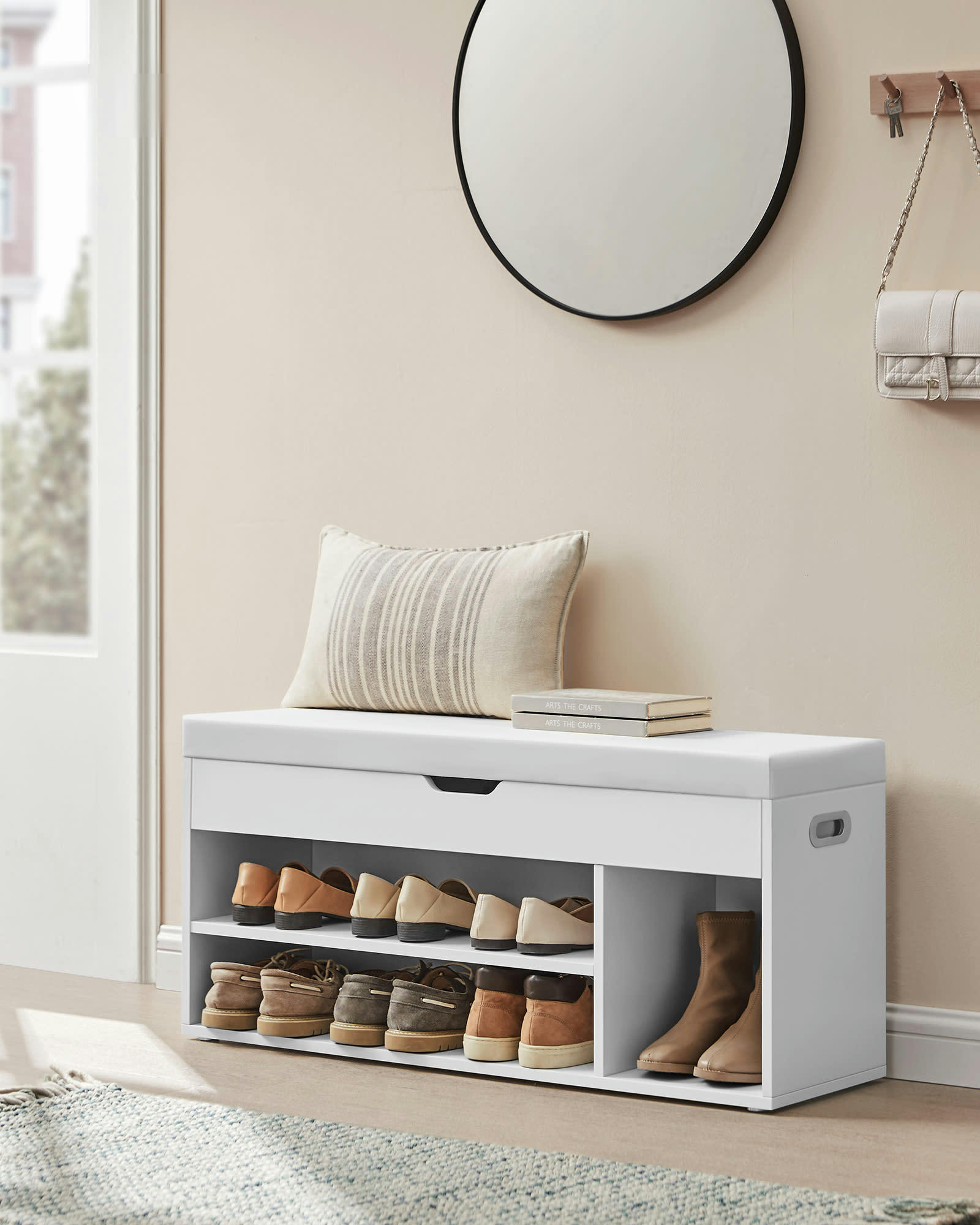 - Banc à chaussures rembourré capacité de charge 150 kg blanc