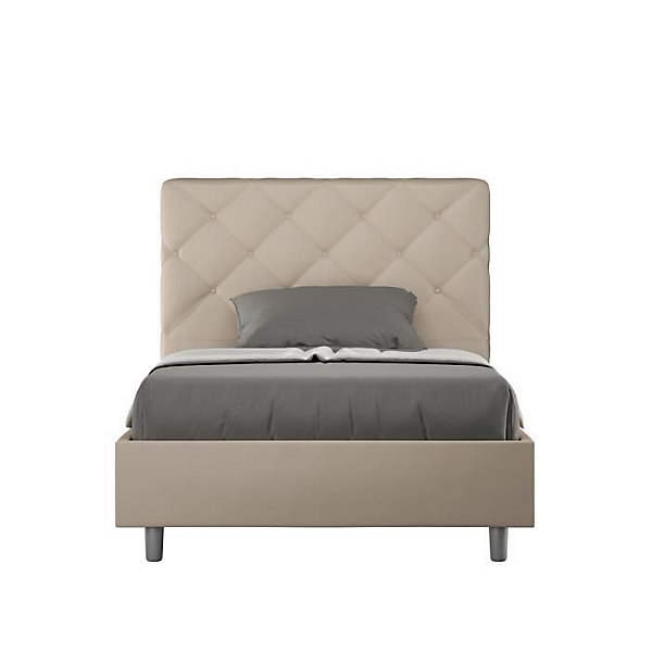 Lit rembourré en simili cuir gris tourterelle Priya sans sommier 120x200