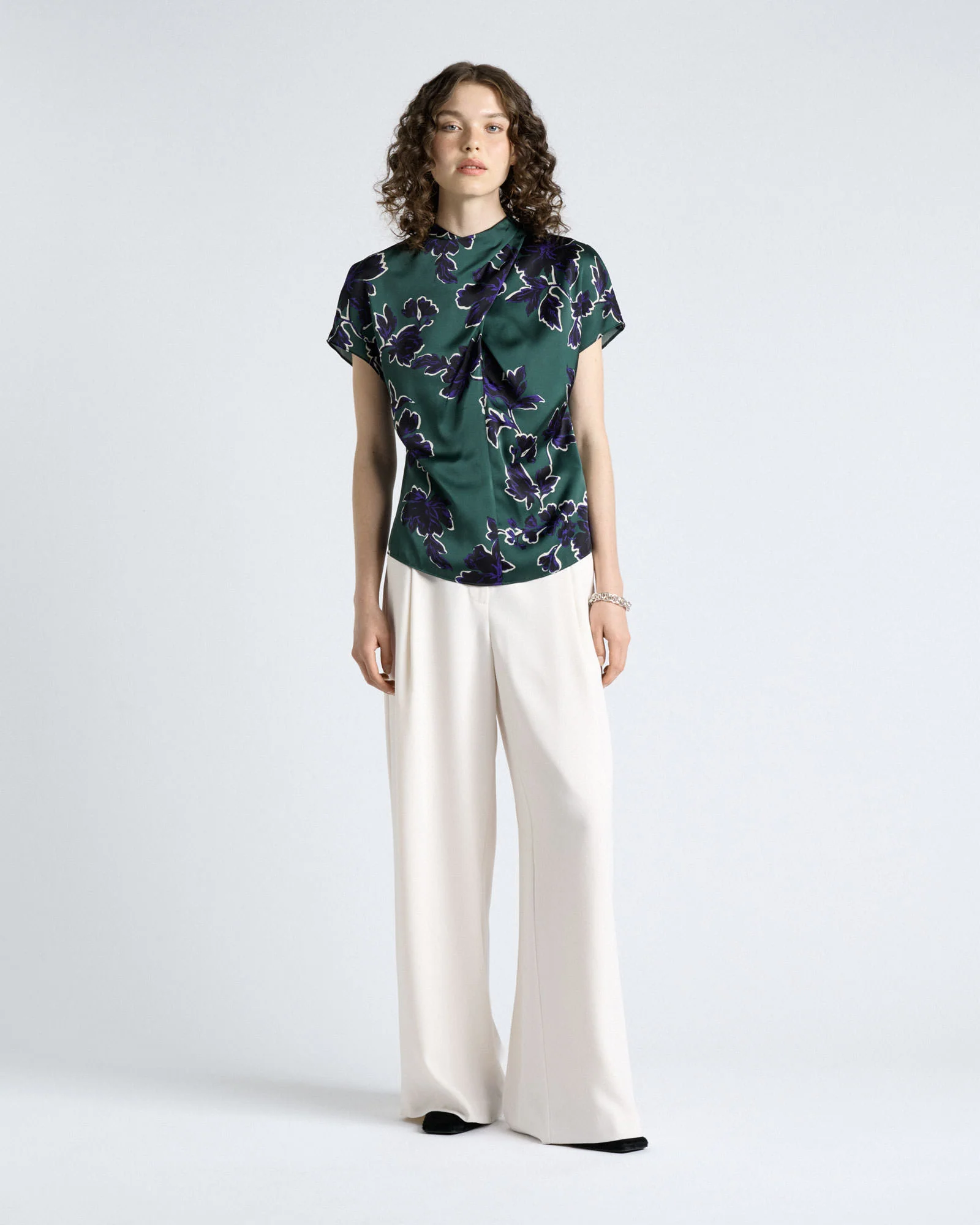 Brushwork Floral Twist Neck Top
