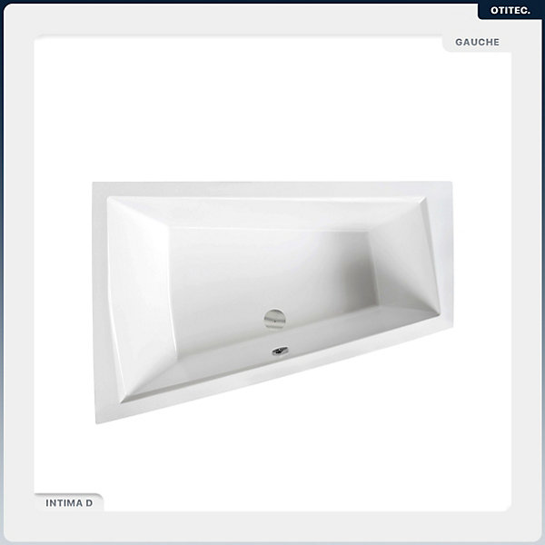Baignoire asymétrique - 180 x 125 cm - Gauche - sans Habillage - avec Pieds - étagère bambou - Vidage Chrome - INTIMA DUO