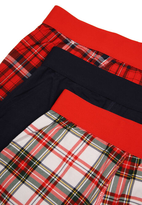 Mens 3pk Red Check Hipster Stretch Trunks
