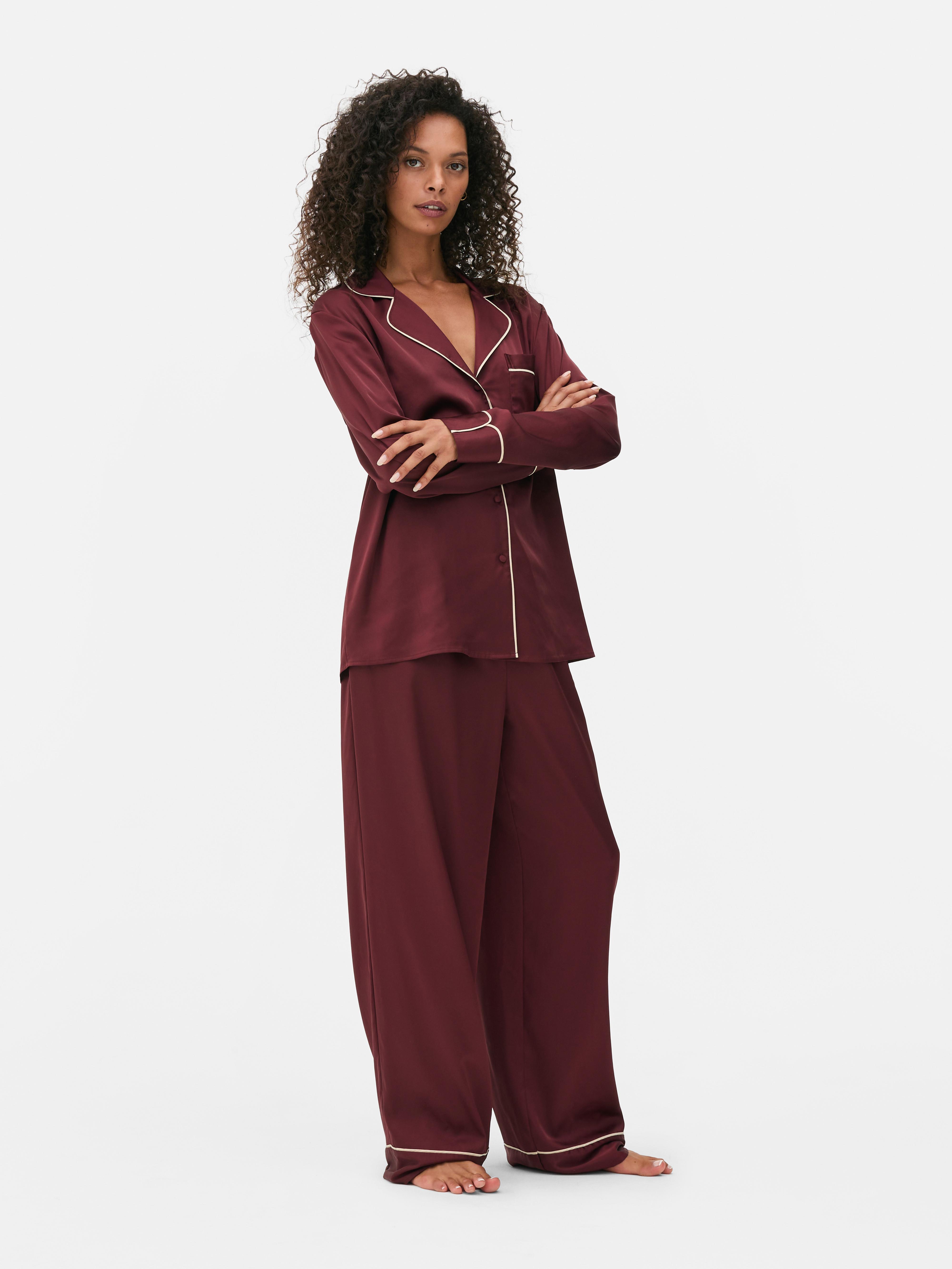 Contrast Trim Boyfriend Pajama Set
