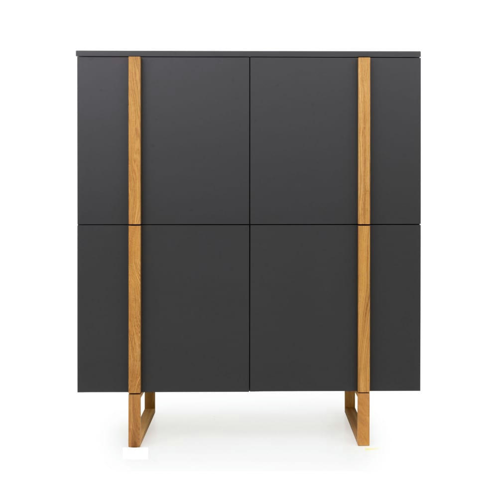 BIRKA - Buffet haut 8 compartiments de rangement gris foncé