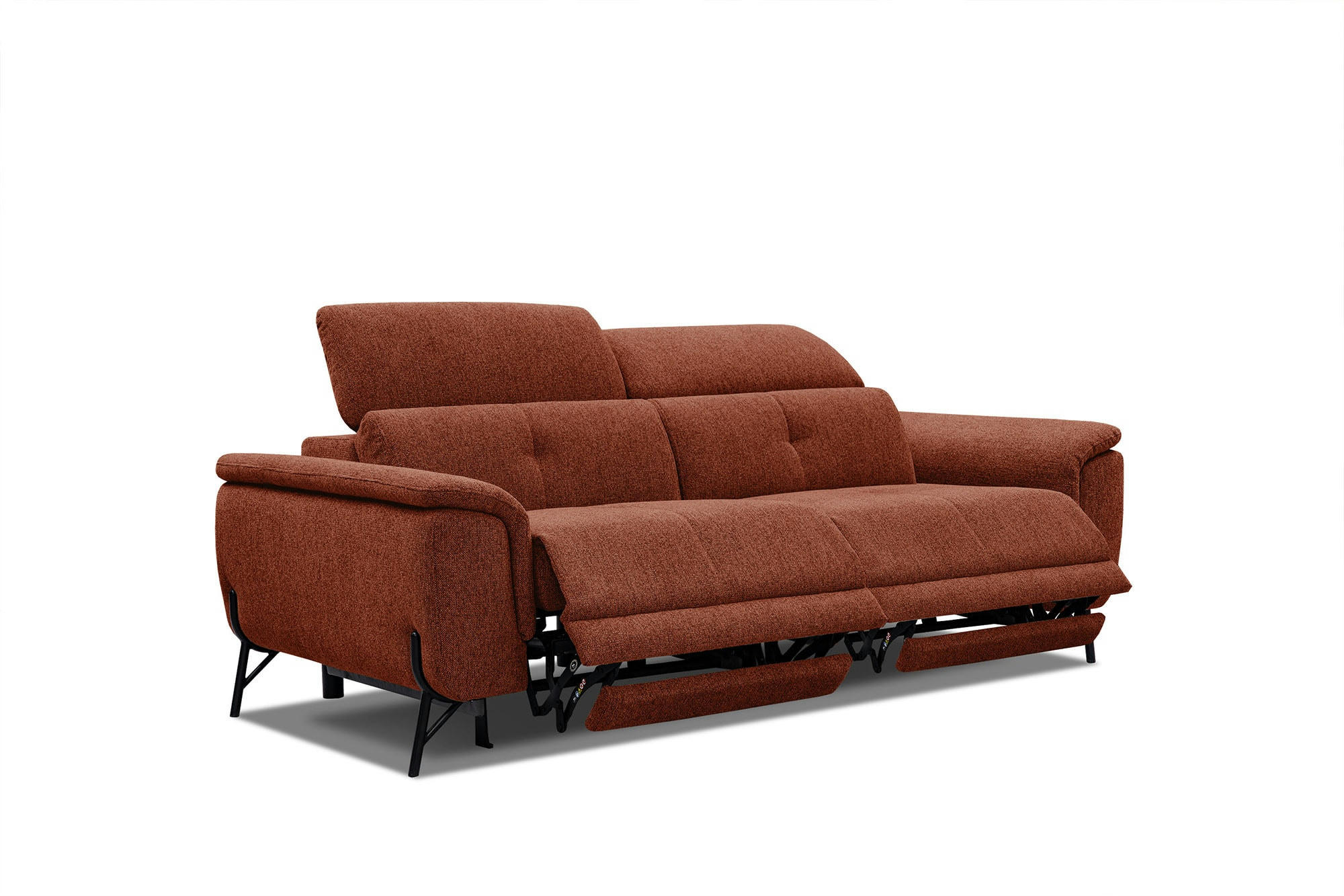 AVENA - Canapé droit 3 places avec 2 relax électriques tissu rouille