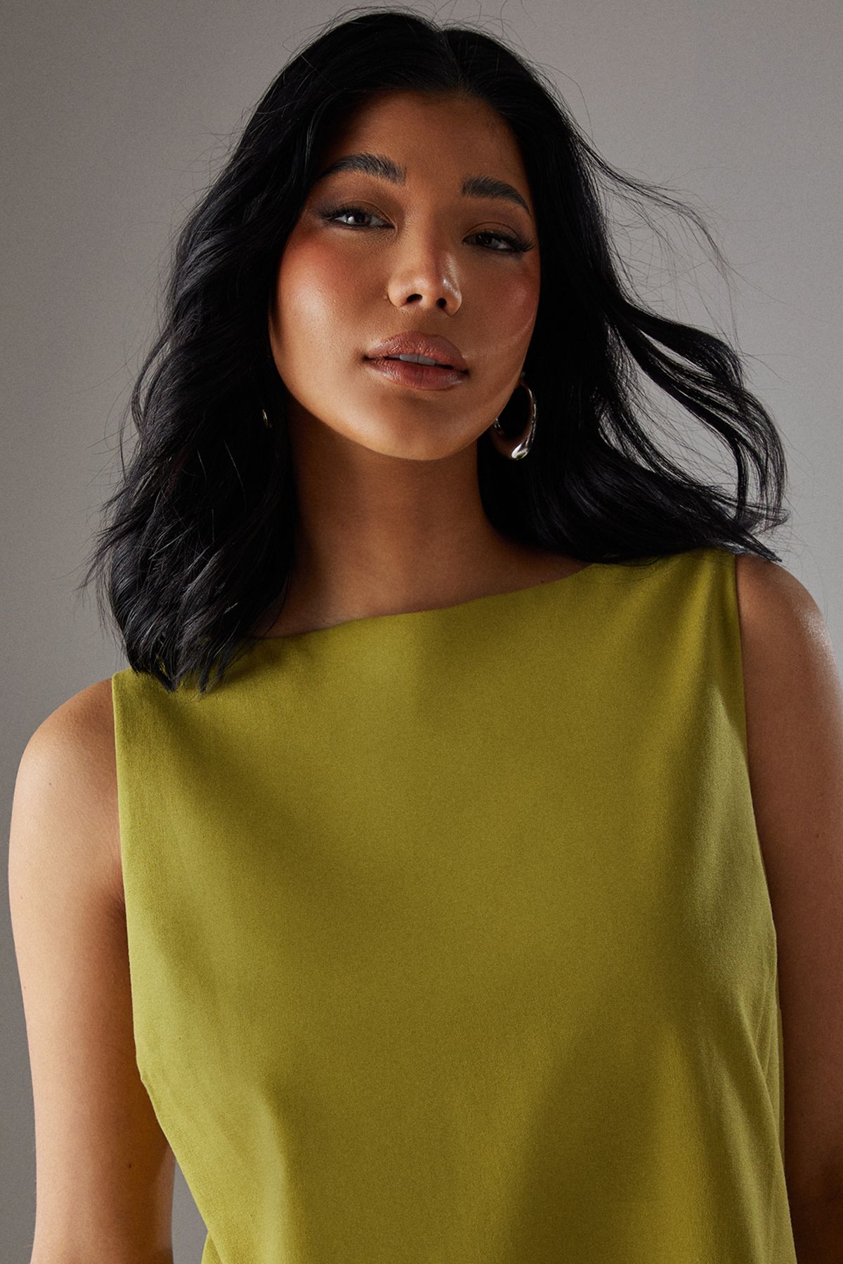 Warehouse Linen Blend Sleeveless Peplum Hem Mini Dress